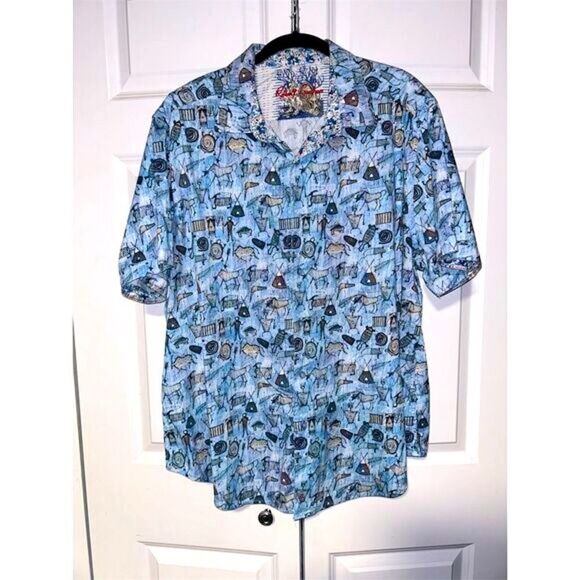 Robert Graham Men's 3XL Blue Graphic Print Short Sleeve Button-Up Shirt - Picture 1 of 7